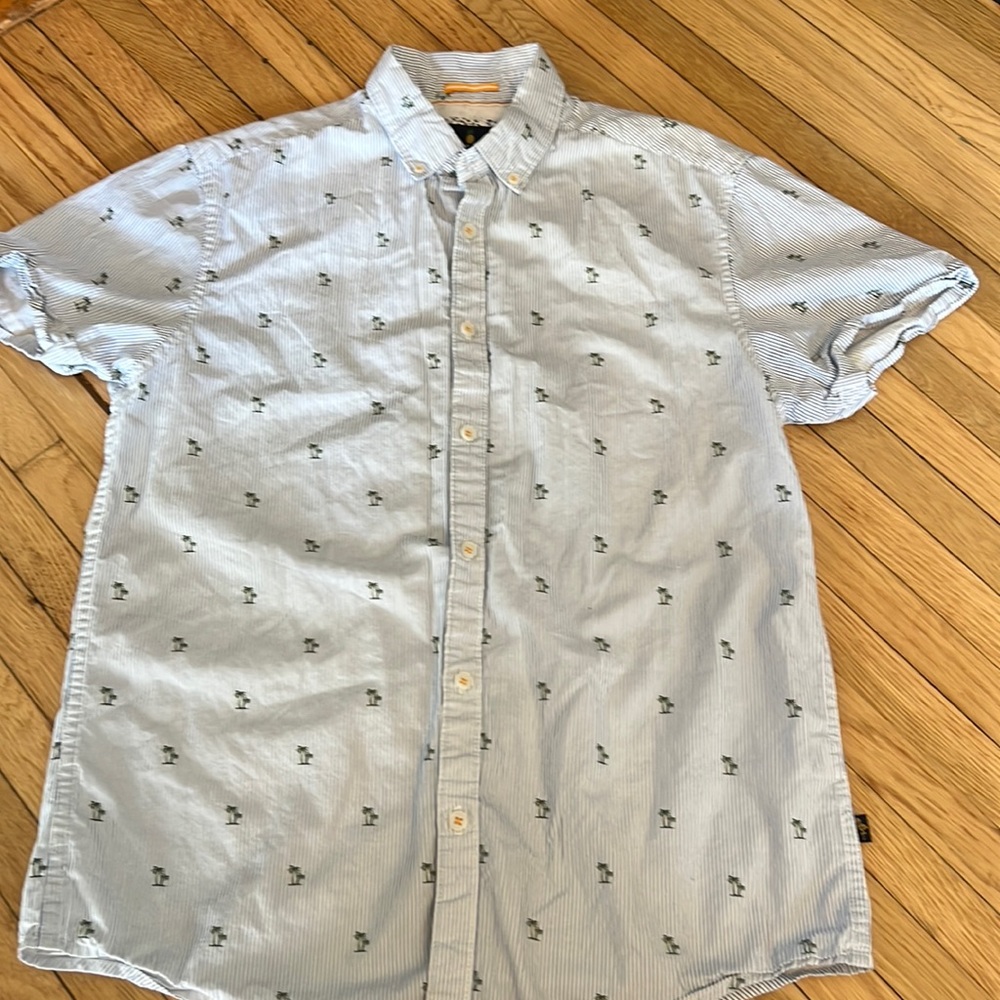 Denim & Flower Ricky Singh blue striped palm tree button down